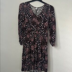 Melrose and Market Pink and White Sundress with V-Neck and Bishop Sleeves